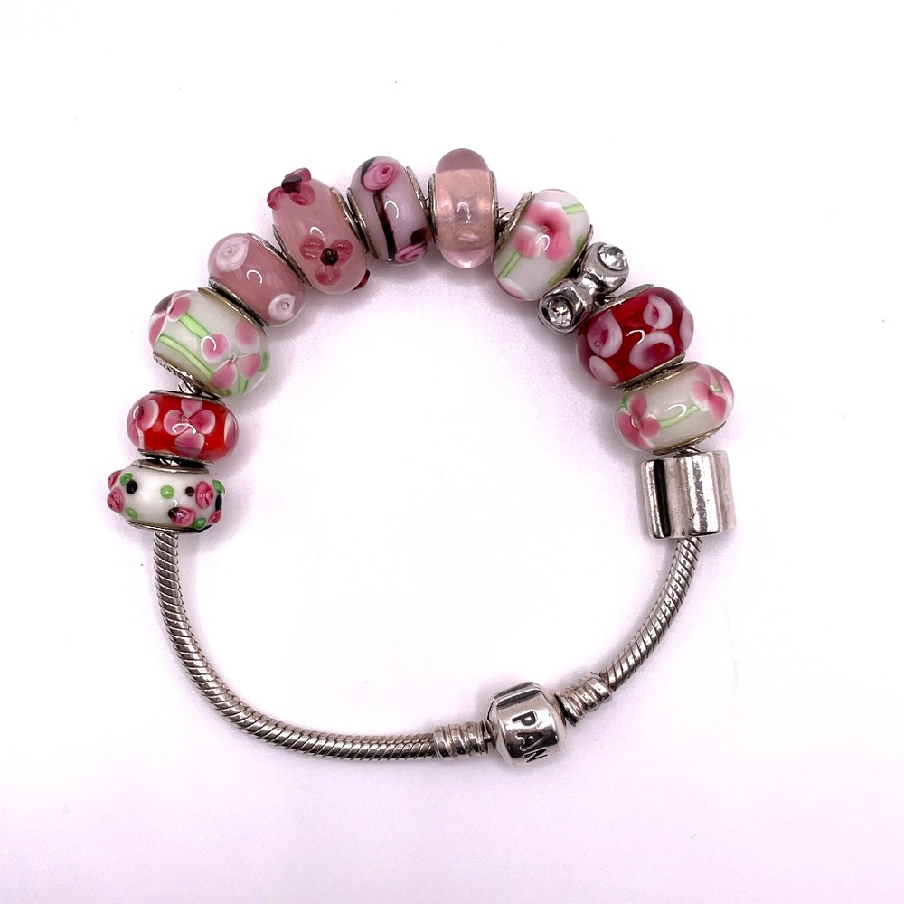 Vintage Pandora Charm Bracelet 12 Charms 925 7 1/2"